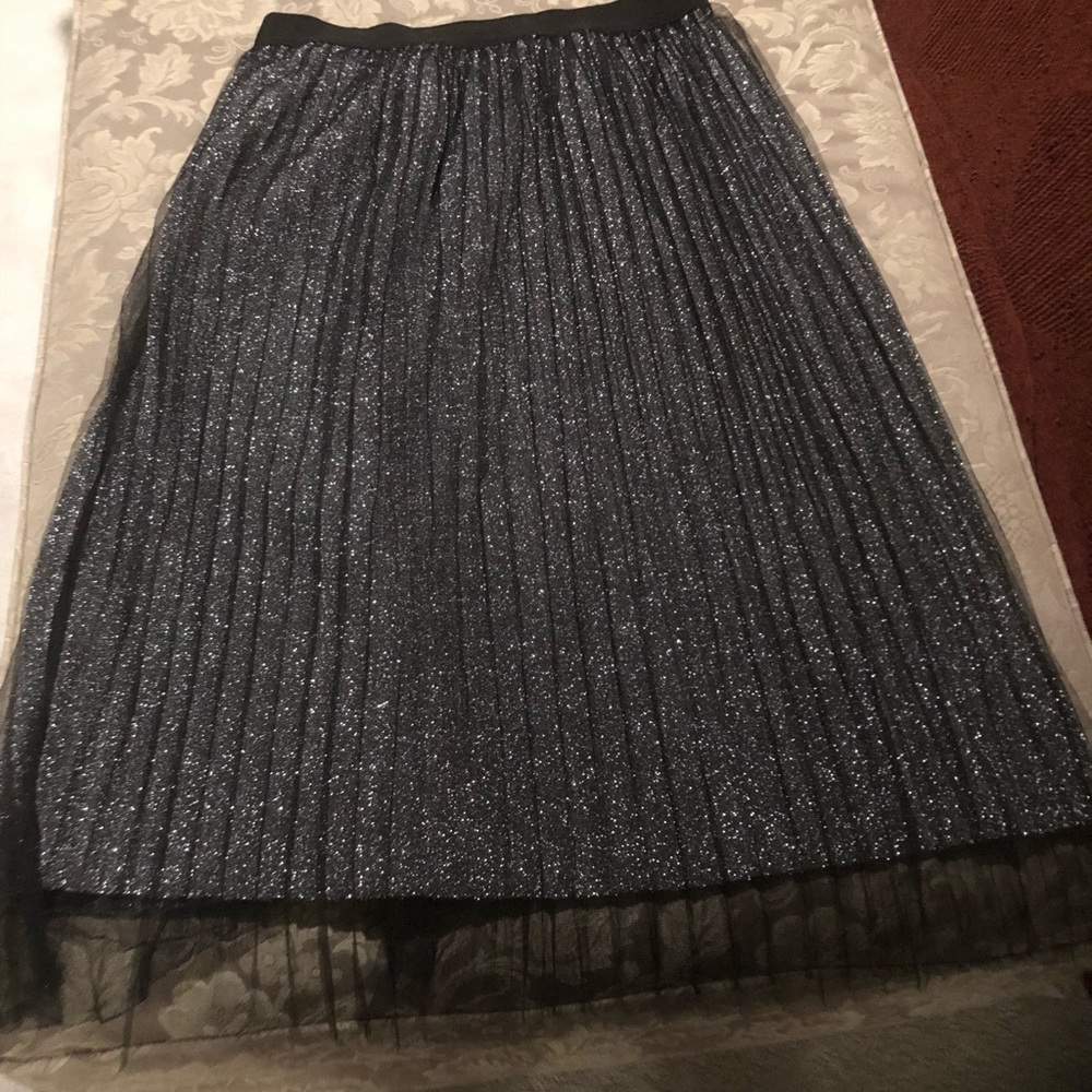 Silver pleated long skirt